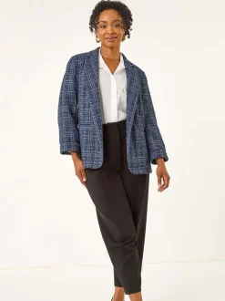 Roman Blue Petite Boucle Stretch Blazer