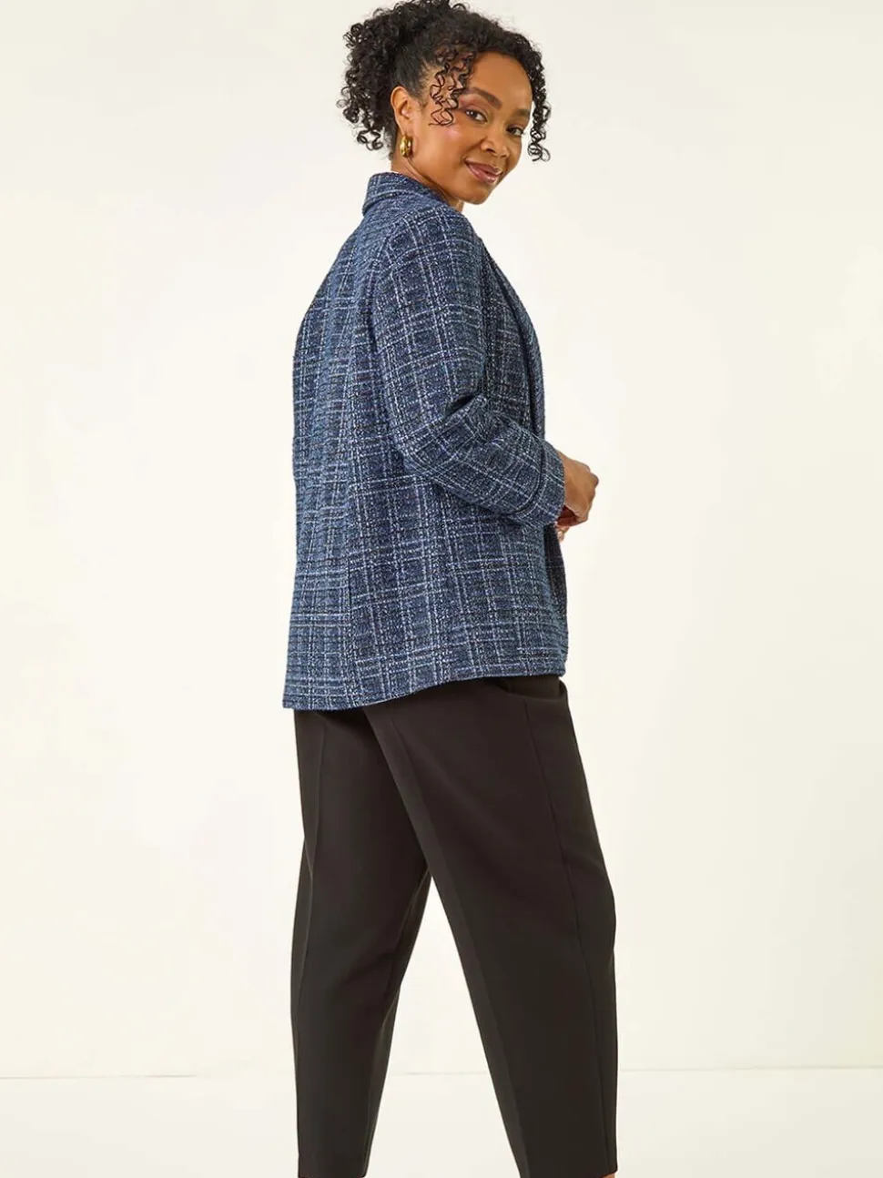 Roman Blue Petite Boucle Stretch Blazer