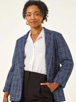 Roman Blue Petite Boucle Stretch Blazer