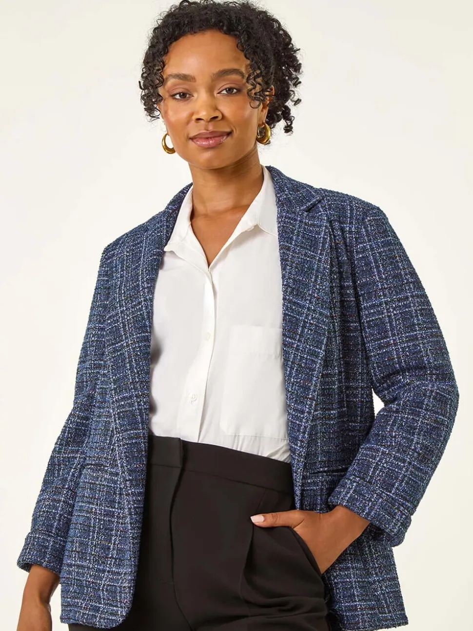 Roman Blue Petite Boucle Stretch Blazer