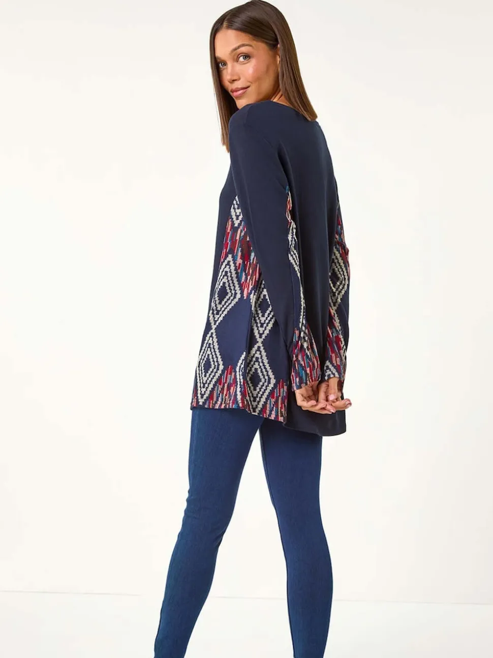 Roman Blue Side Printed Stretch Tunic Top