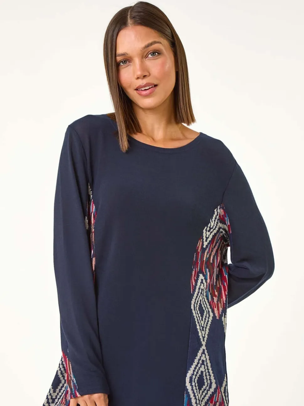 Roman Blue Side Printed Stretch Tunic Top