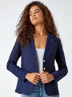 Roman Blue Stretch Button Detail Blazer