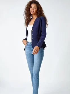 Roman Blue Stretch Button Detail Blazer