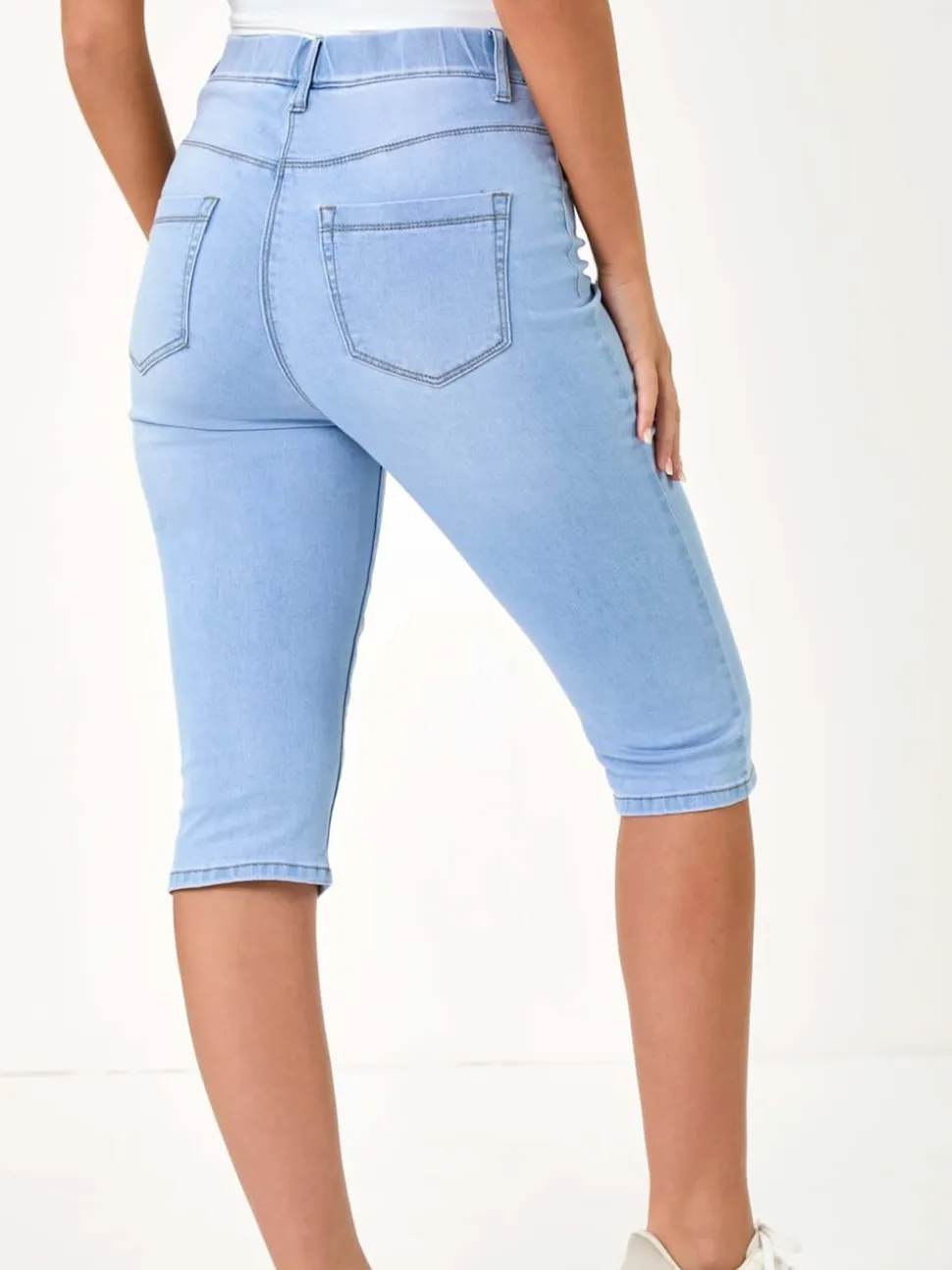 Roman Blue Stretch Knee Length Pedal Pusher Shorts