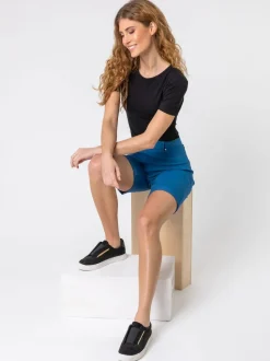 Roman Blue Turned Hem Stretch Shorts
