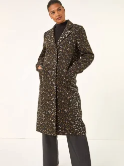 Roman Brown Animal Print Formal Pocket Coat