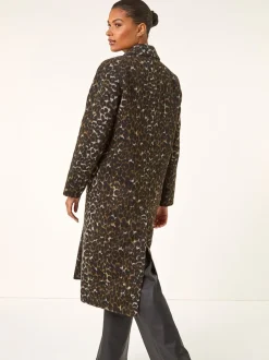 Roman Brown Animal Print Formal Pocket Coat