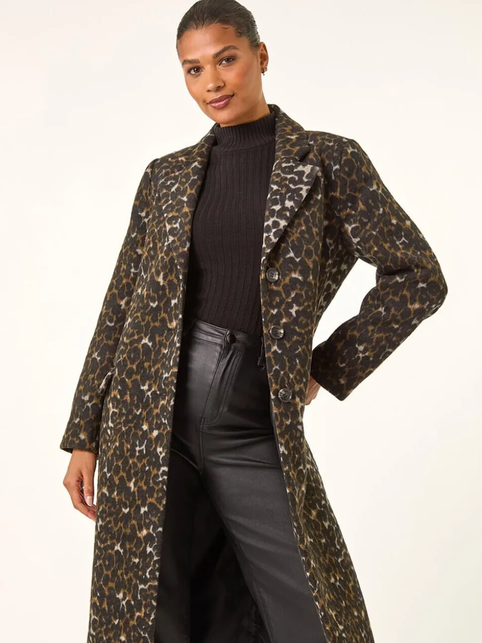 Roman Brown Animal Print Formal Pocket Coat