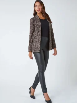 Roman Brown Animal Print Stretch Blazer