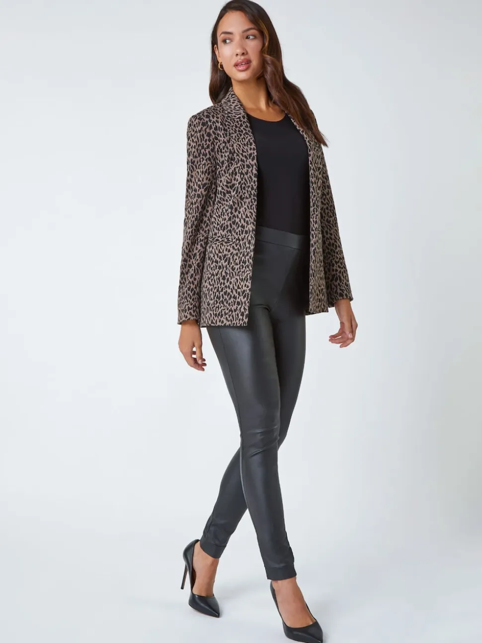 Roman Brown Animal Print Stretch Blazer