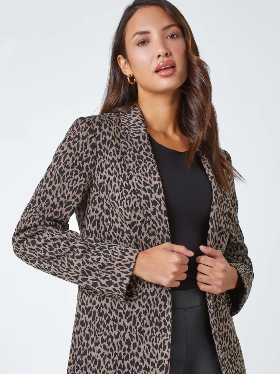 Roman Brown Animal Print Stretch Blazer