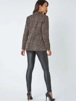 Roman Brown Animal Print Stretch Blazer