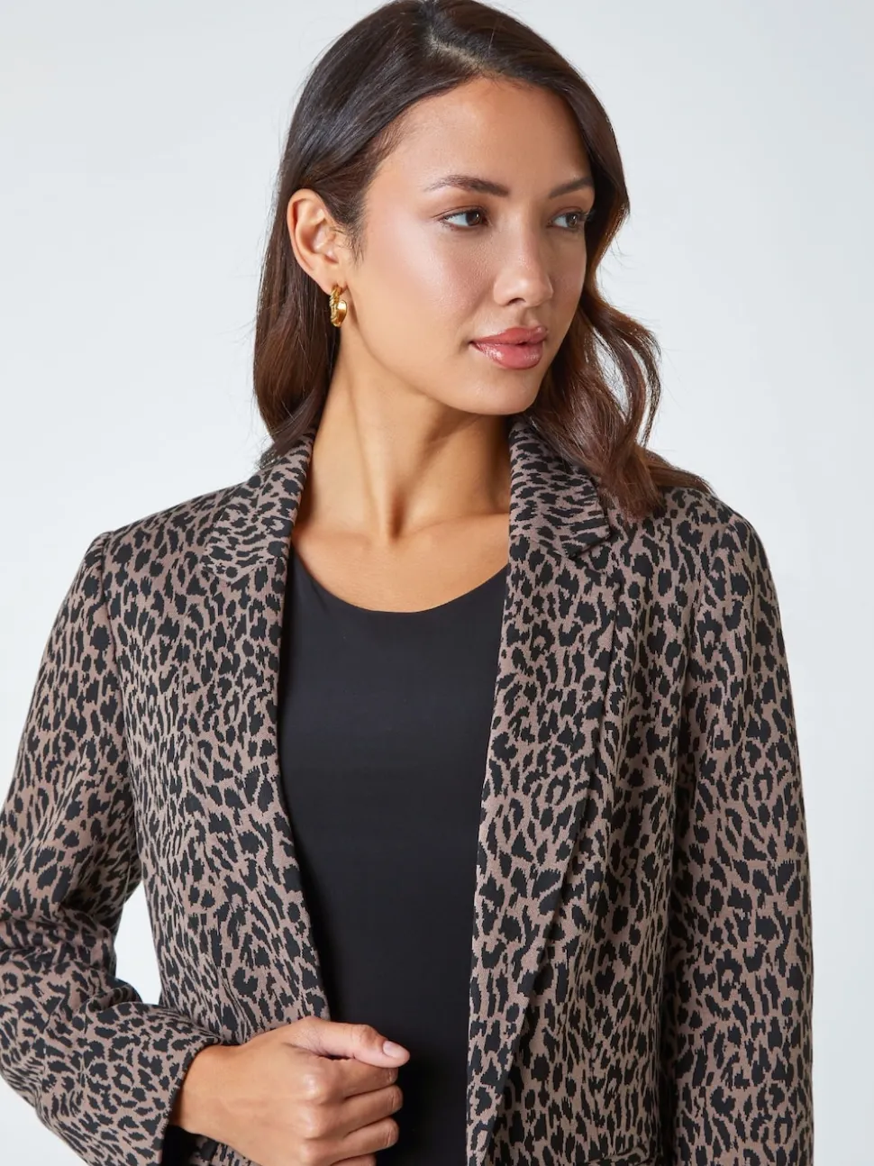 Roman Brown Animal Print Stretch Blazer