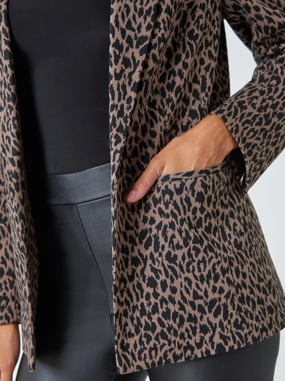 Roman Brown Animal Print Stretch Blazer