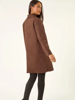 Roman Brown Petite Faux Suede Pocket Jacket