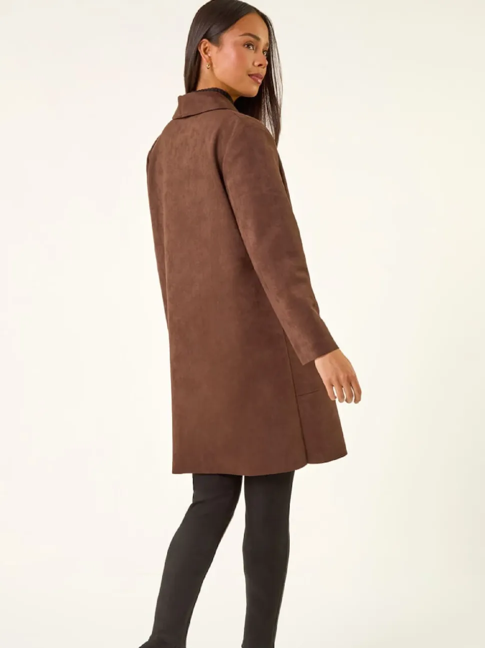 Roman Brown Petite Faux Suede Pocket Jacket