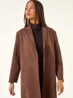 Roman Brown Petite Faux Suede Pocket Jacket