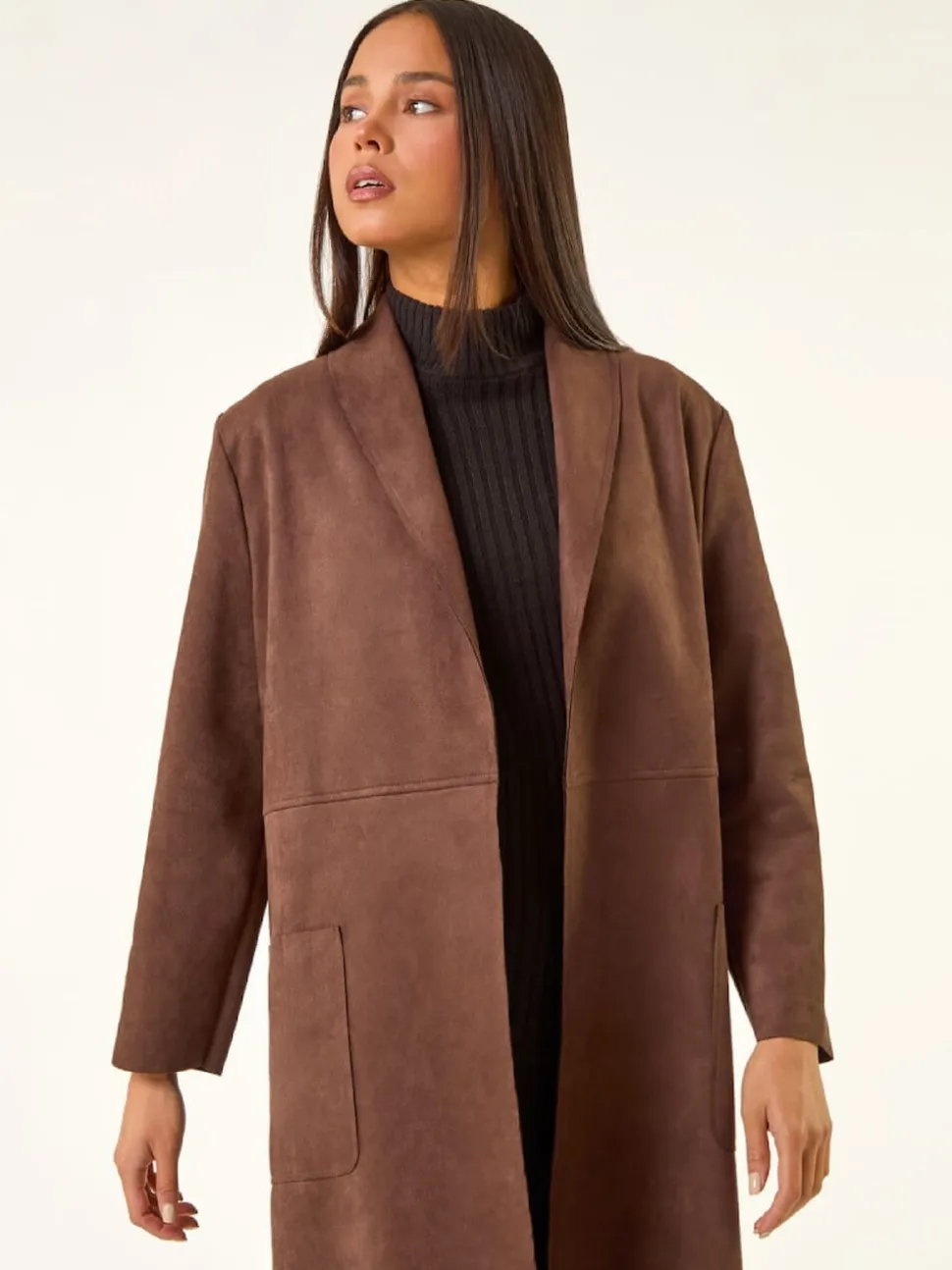Roman Brown Petite Faux Suede Pocket Jacket