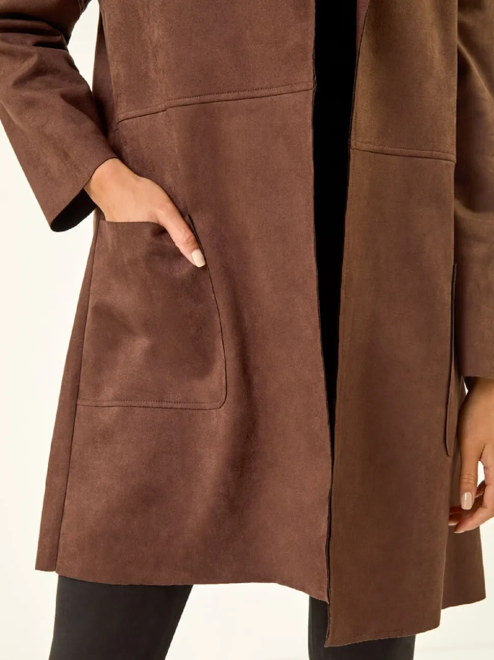 Roman Brown Petite Faux Suede Pocket Jacket