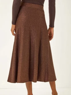 Roman Brown Shimmer Knit Midi Skirt