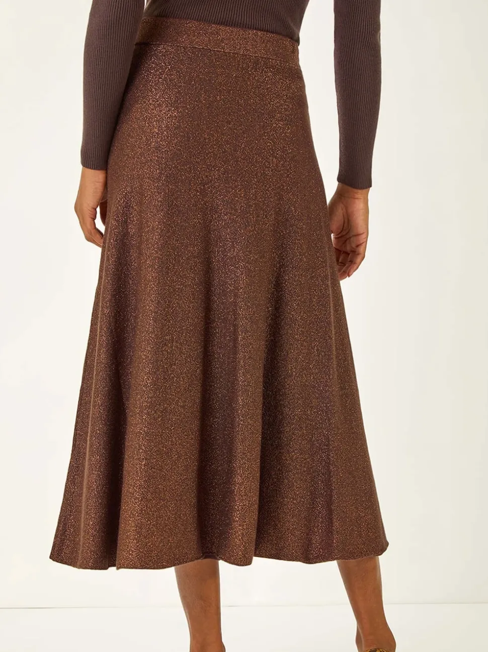 Roman Brown Shimmer Knit Midi Skirt