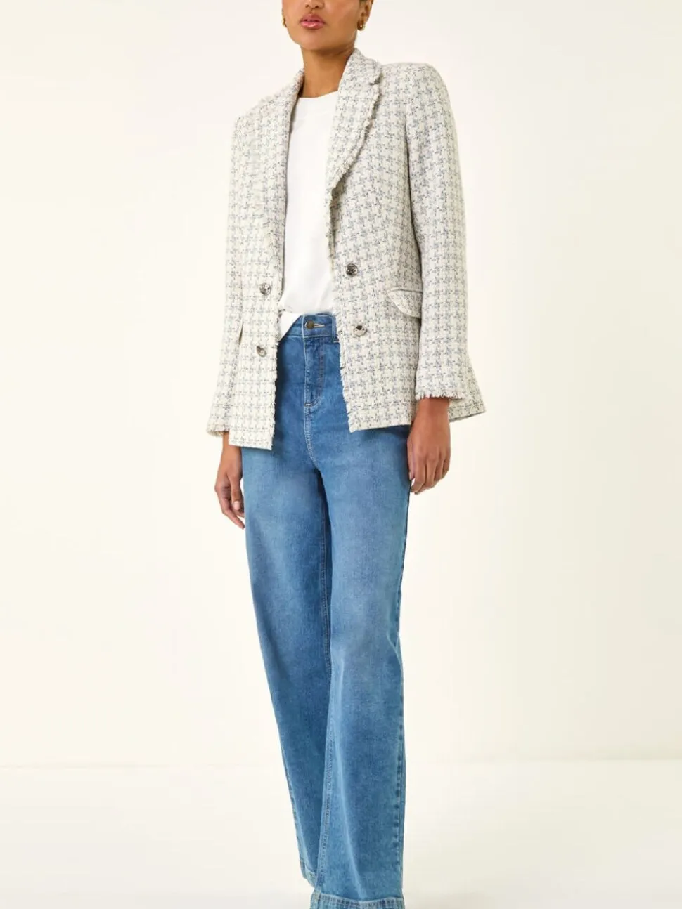 Roman Cream Boucle Frayed Edge Jacket