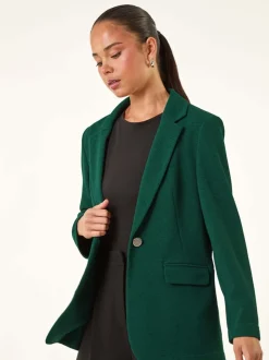 Roman Deep Blue Green Petite Textured Buttoned Blazer