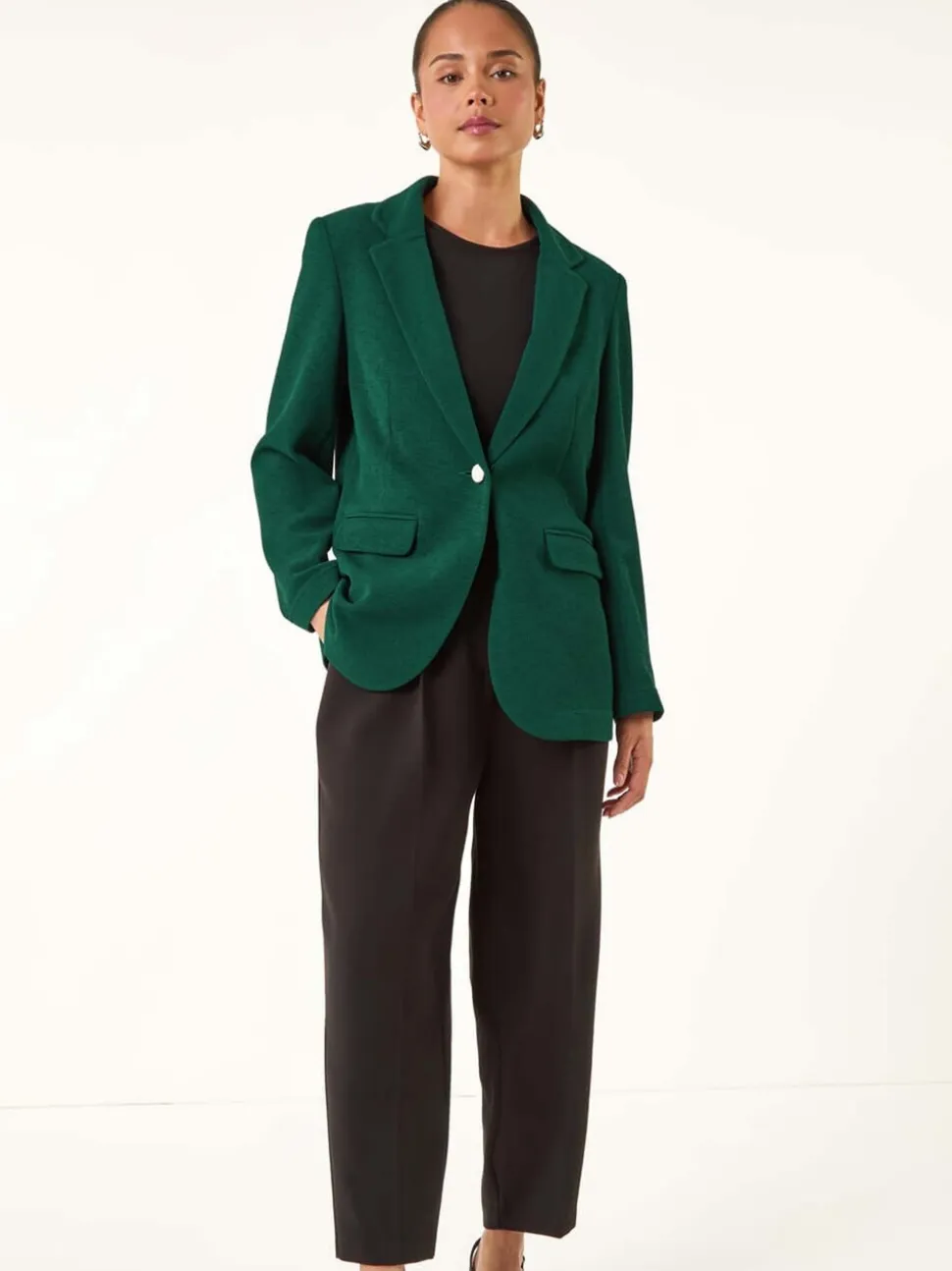 Roman Deep Blue Green Petite Textured Buttoned Blazer