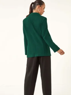 Roman Deep Blue Green Petite Textured Buttoned Blazer