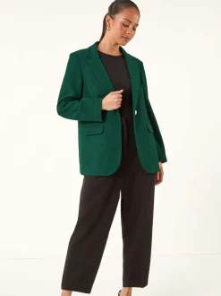 Roman Deep Blue Green Petite Textured Buttoned Blazer