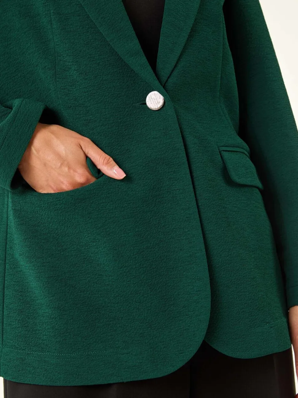 Roman Deep Blue Green Petite Textured Buttoned Blazer