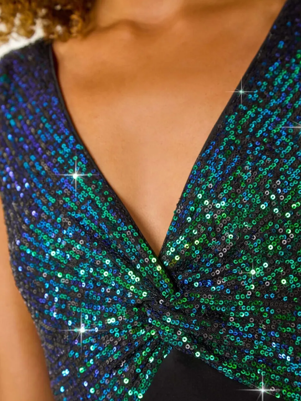 Roman Green Contrast Sequin Bodice Maxi Dress