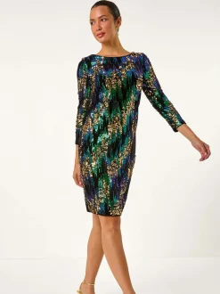 Roman Green Sequin Shimmer Velvet Dress