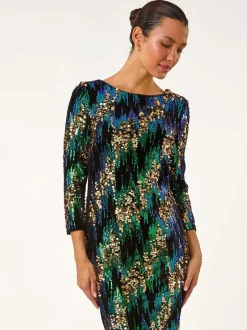 Roman Green Sequin Shimmer Velvet Dress
