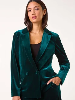 Roman Green Velvet Double Breasted Blazer