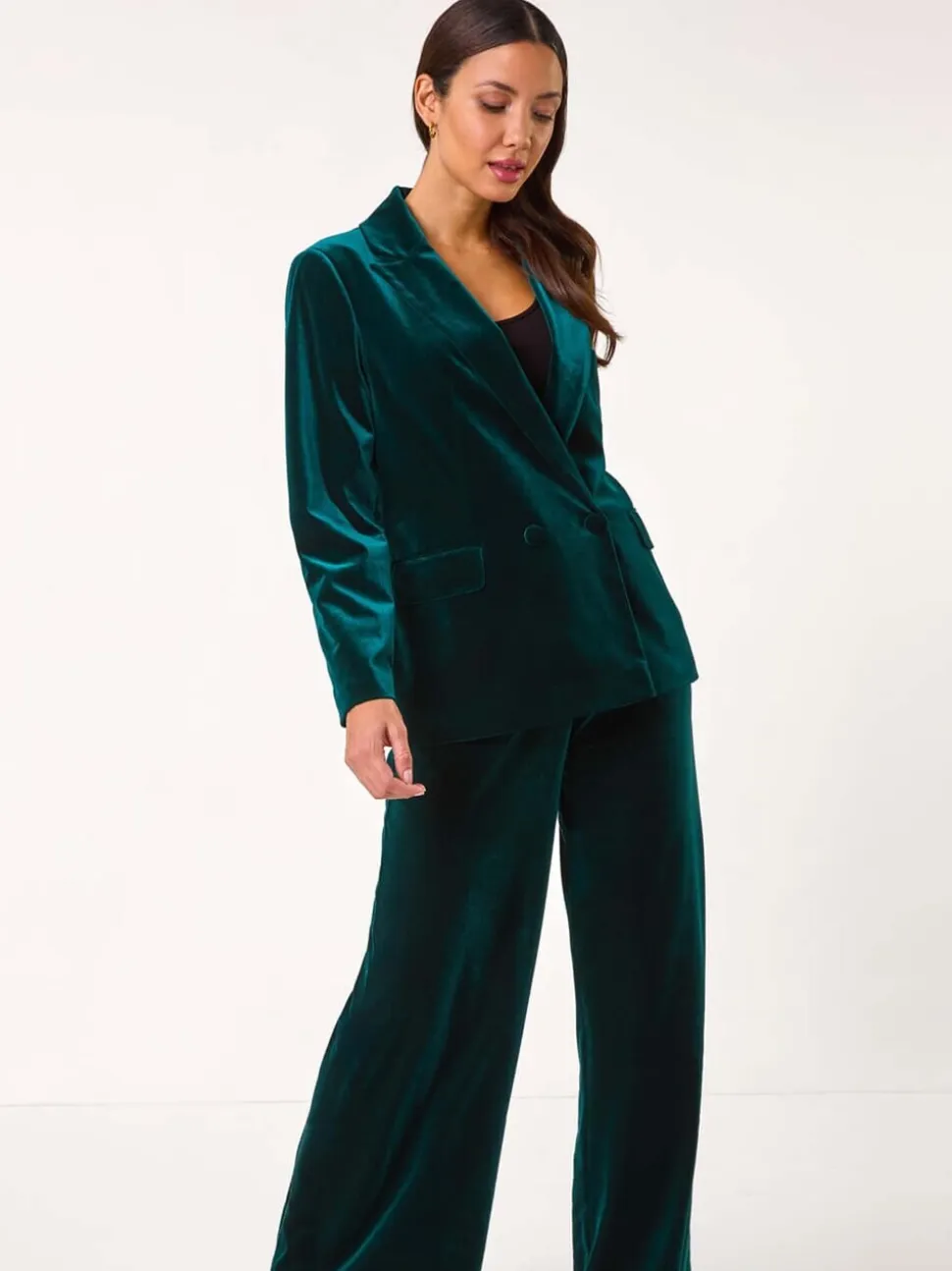 Roman Green Velvet Double Breasted Blazer