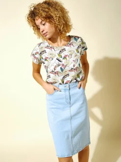Roman Light Denim Blue A-Line Knee Length Denim Skirt