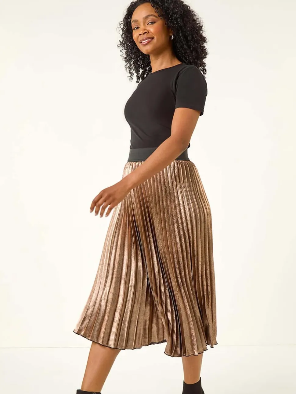 Roman Metallic Petite Pleated Skirt