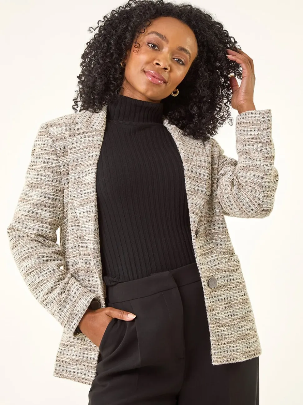 Roman Natural Petite Collared Boucle Jacket