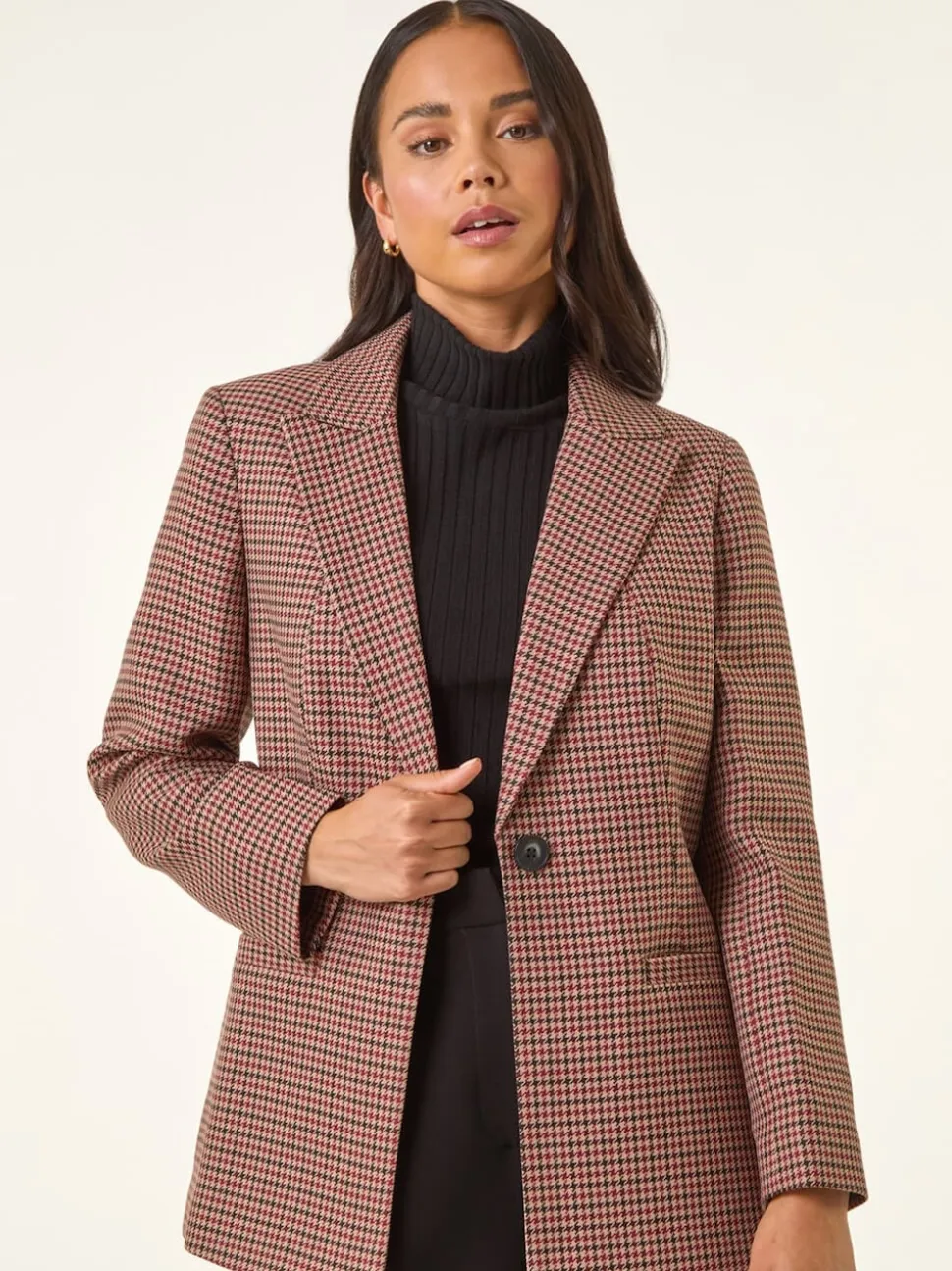 Roman Natural Petite Houndstooth Blazer