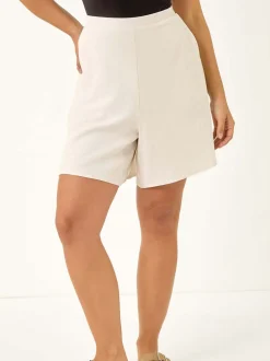 Roman Natural Petite Linen Mix Elastic Waist Shorts