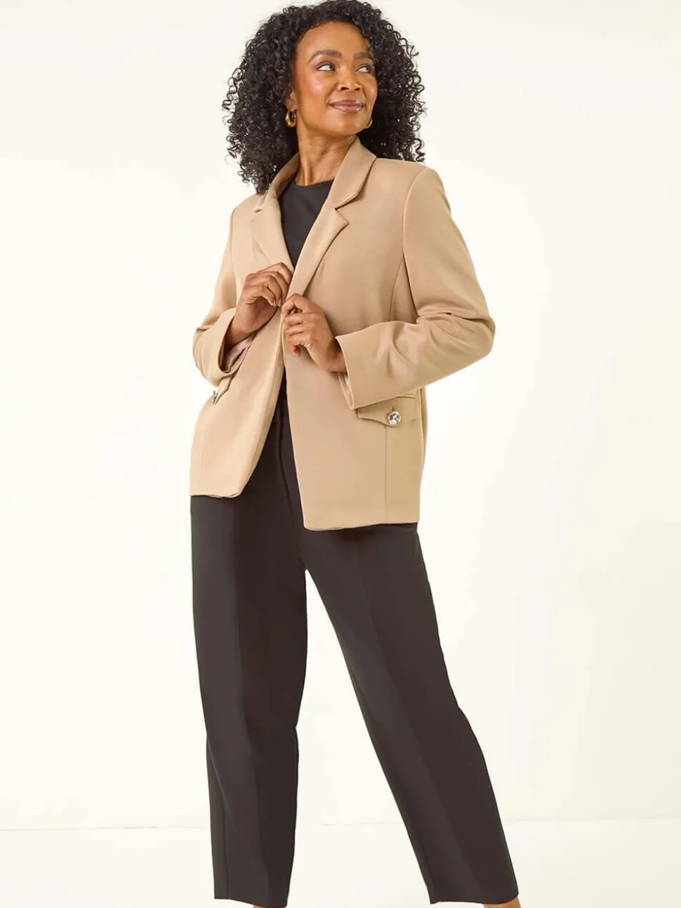 Roman Natural Petite Pocket Detail Stretch Blazer