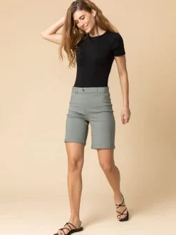 Roman Pear Green Turned Hem Stretch Shorts