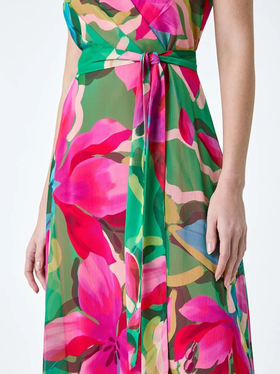 Roman Pink Floral Print Halterneck Maxi Dress