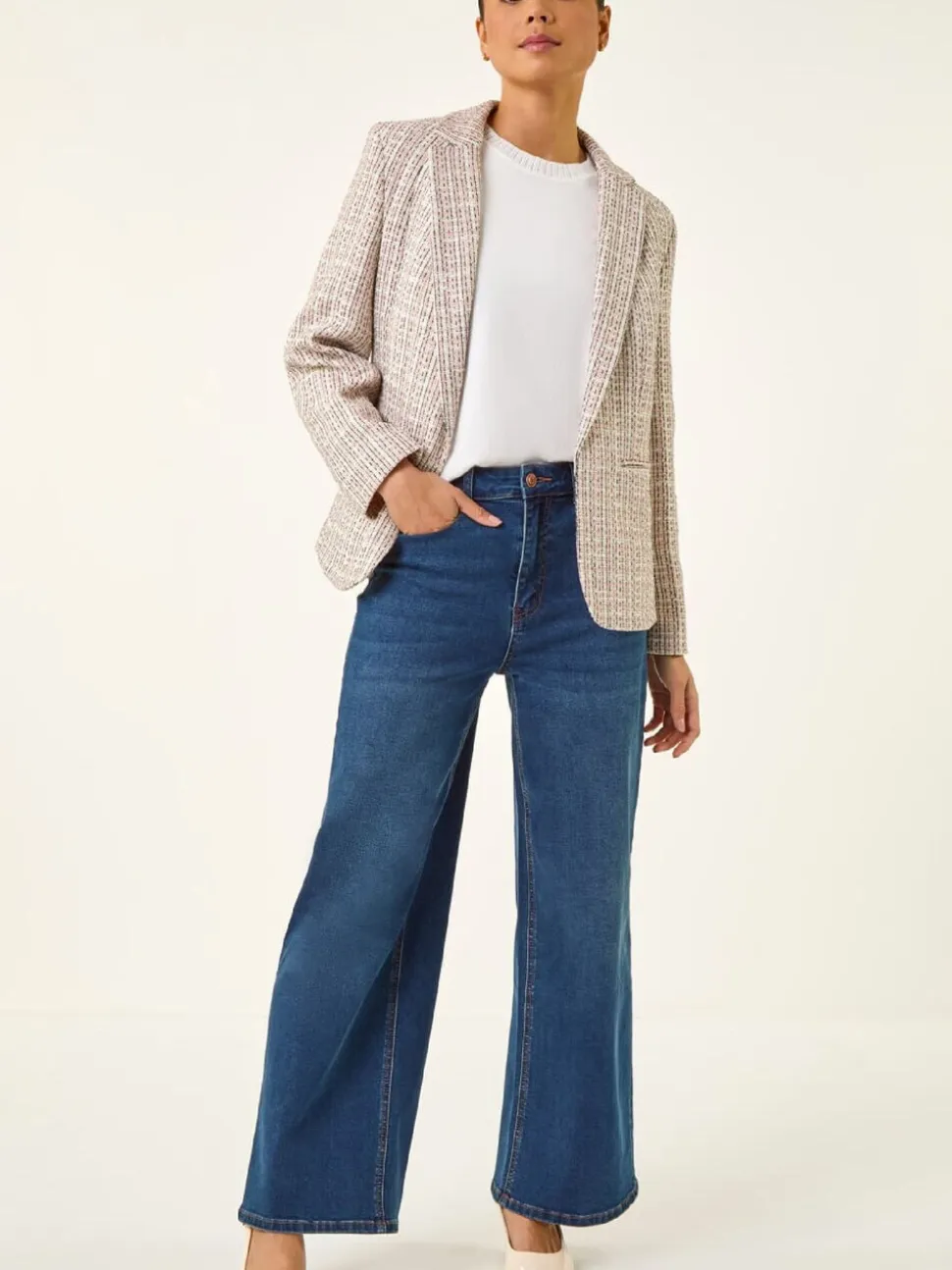 Roman Pink Petite Petite Boucle Cuban Collar Blazer