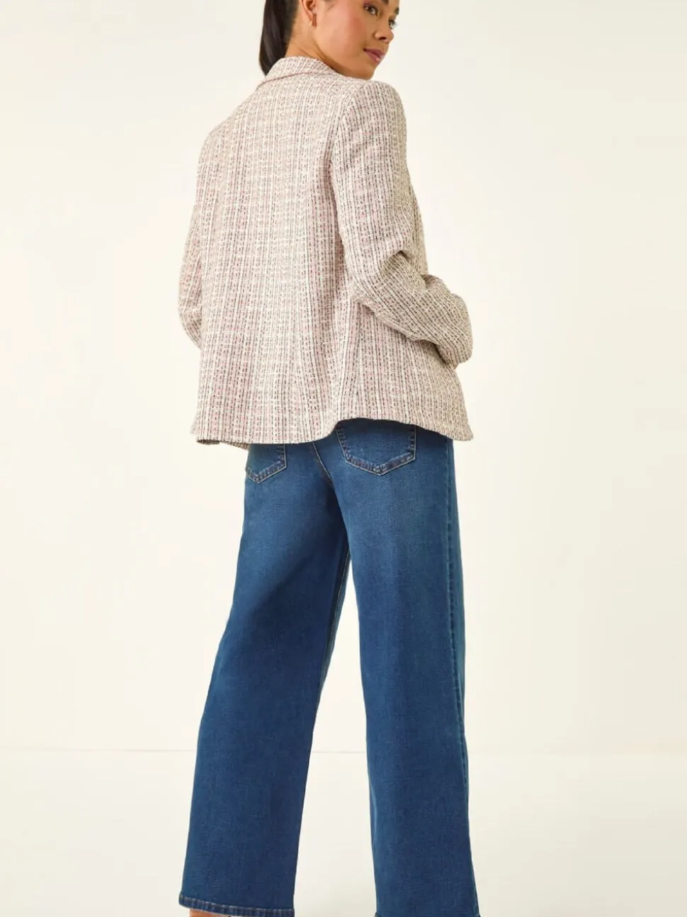 Roman Pink Petite Petite Boucle Cuban Collar Blazer