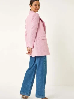 Roman Pink Tailored Longline Boucle Jacket