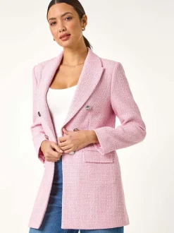 Roman Pink Tailored Longline Boucle Jacket