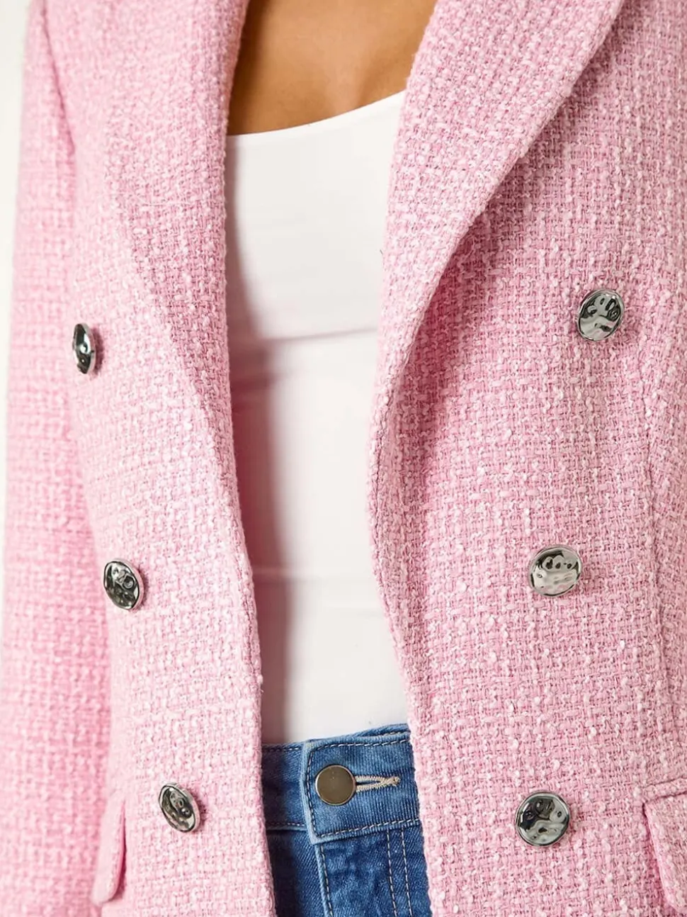 Roman Pink Tailored Longline Boucle Jacket